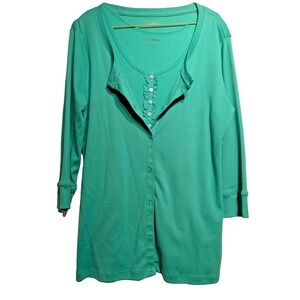 L.L.Bean Sweater Women L 2 Pc. Set Green‎ Cardigan/Tank 3/4 Sleeve Ruffle Henley